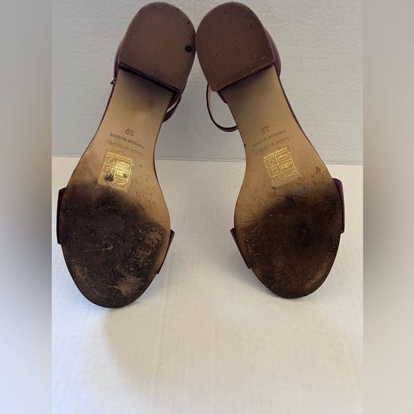 Free People Burgundy Red Patent Leather Ankle Strap Block Heels size 9 - Picture 5 of 12
